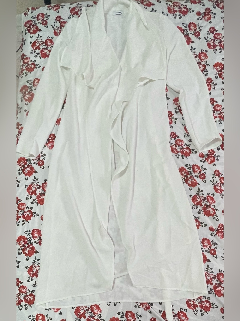 Fashion Nova White Ruffle-Front Long Robe - Picture 2 of 5